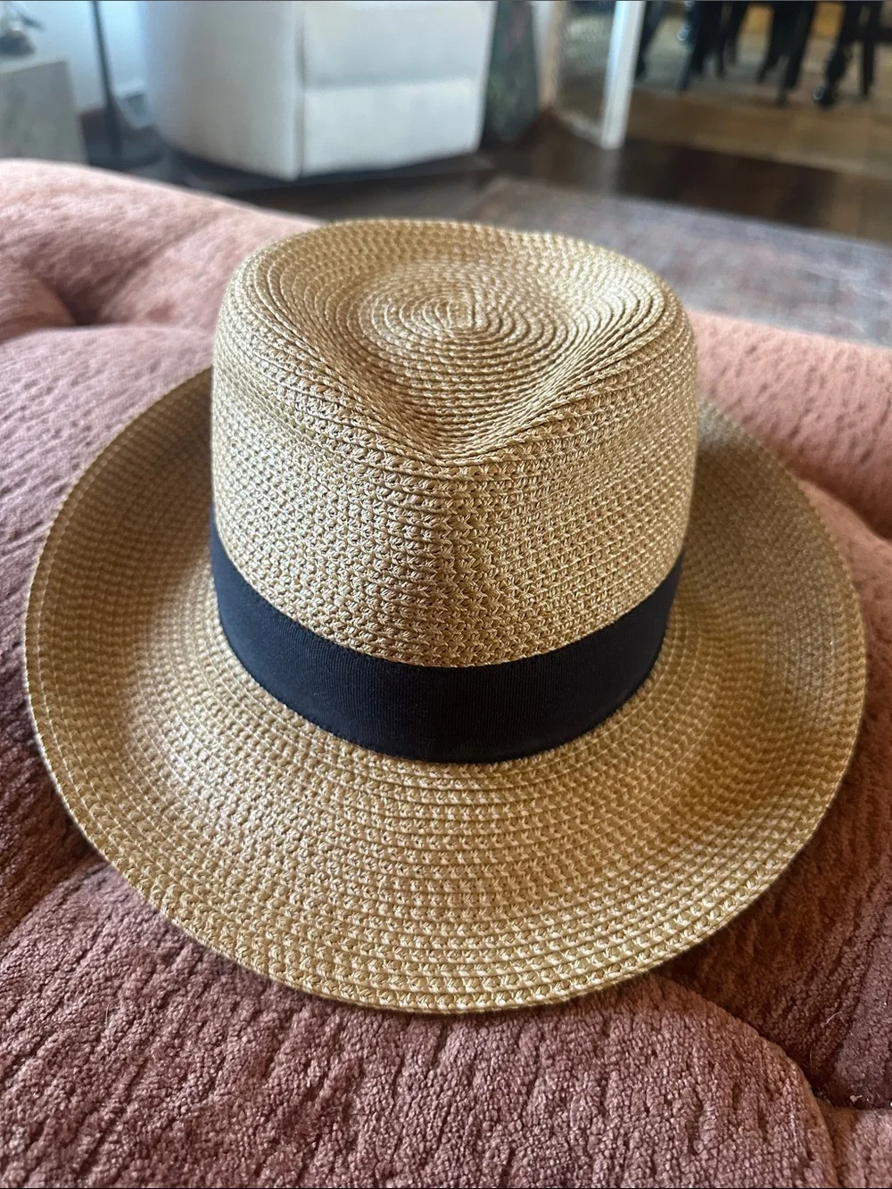 Eric Javets New York Straw Fedora Hat with Black Band - Natural